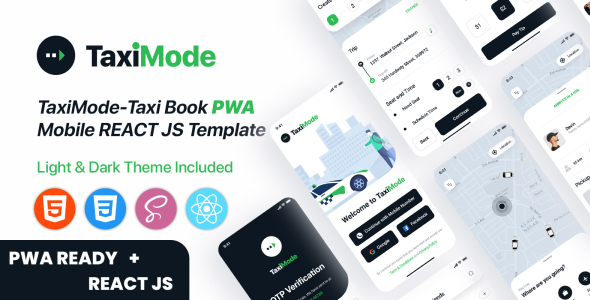 TaxiMode | Taxi Booking ReactJS Mobile Template + PWA Ready + Light & Dark Mode