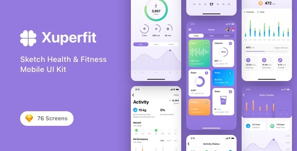 Xuperfit – Sketch Health & Fitness Mobile UI Kit