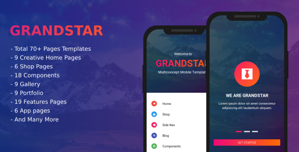 Grandstar – Multiconcept Web App UI Kit Mobile Template