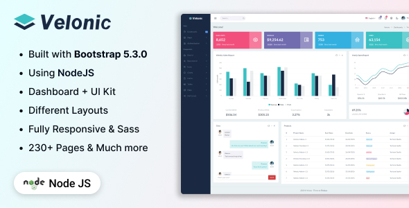 Velonic – NodeJS Admin & Dashboard Template