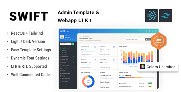 Swift – React + Tailwind CSS Admin Dashboard Template