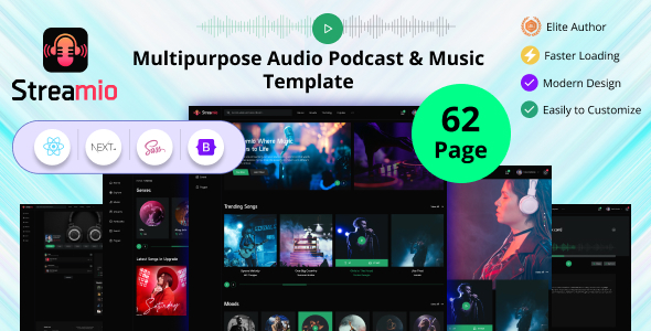 Streamio –  Multipurpose Audio Podcast & Music React Next JS Template