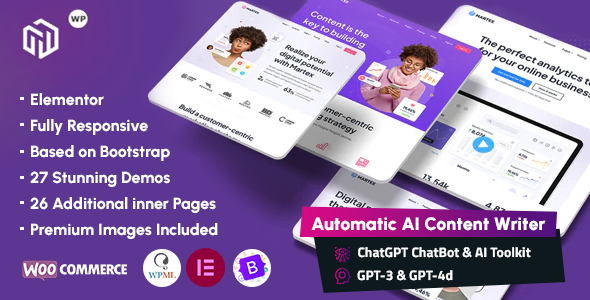 Martex – Software, SaaS & Startup Landing Page WordPress Theme with Automatic AI Content Writer