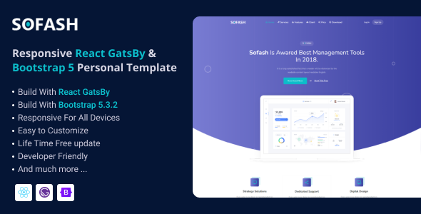 Sofash – SaaS & Software React GatsBy Landing Page